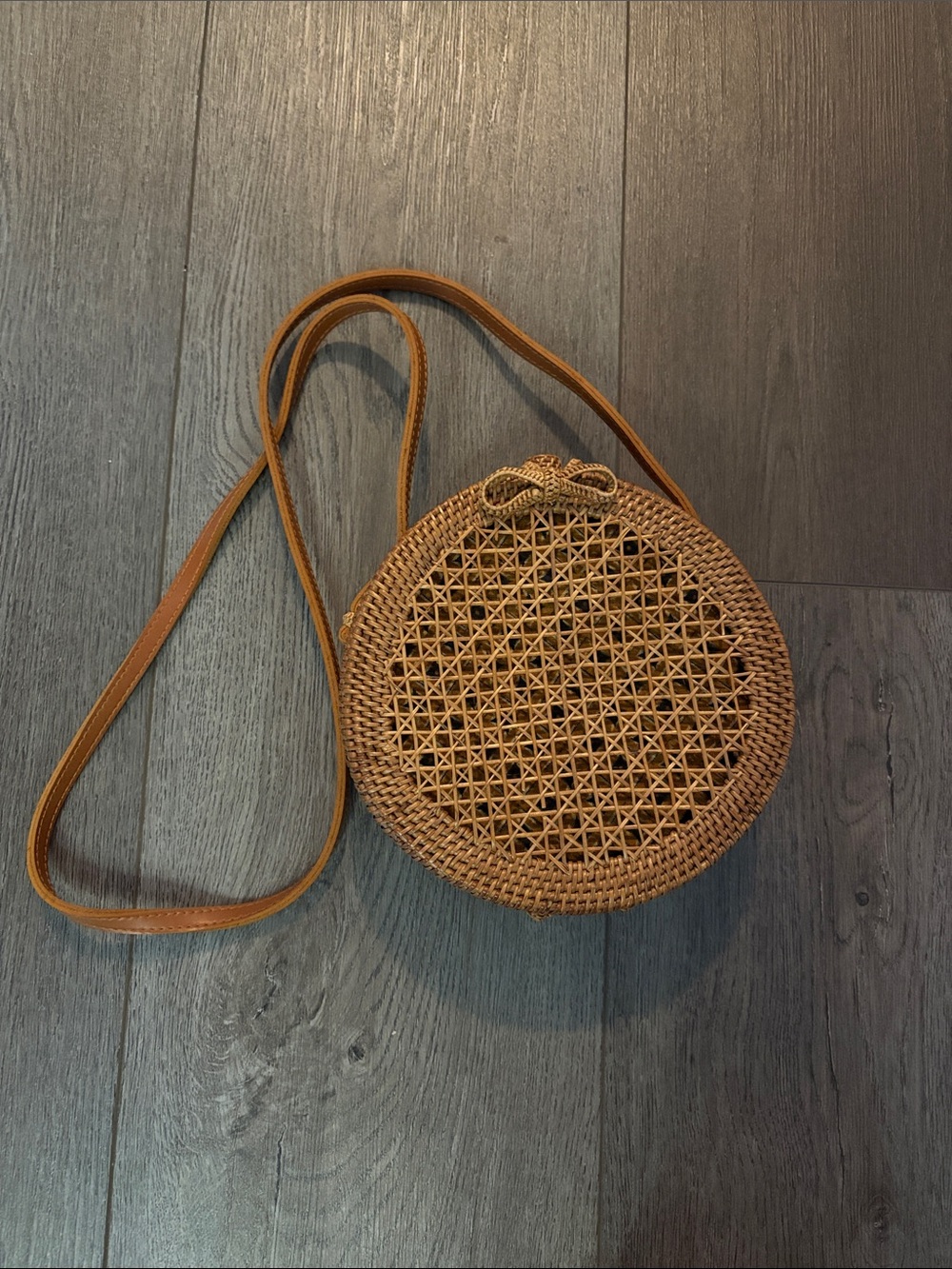 Anthropologie Round Woven Crossbody Bag in Brown